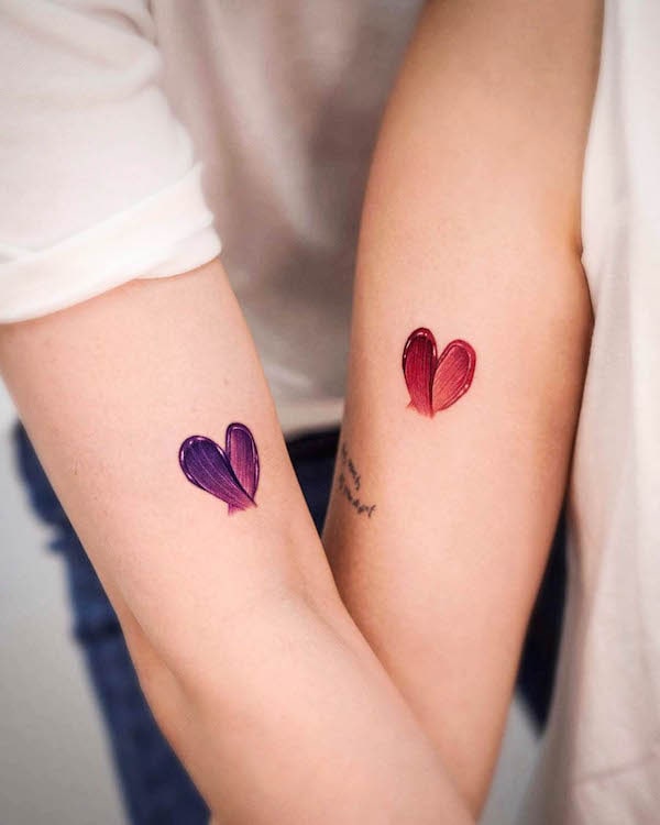 Colors of heart_mother daughter tattoos by @o.ri_tattoo