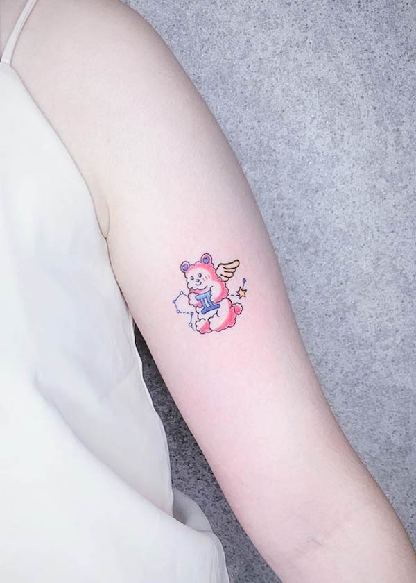 Cute bear Gemini tattoo by @provintia_tattoo