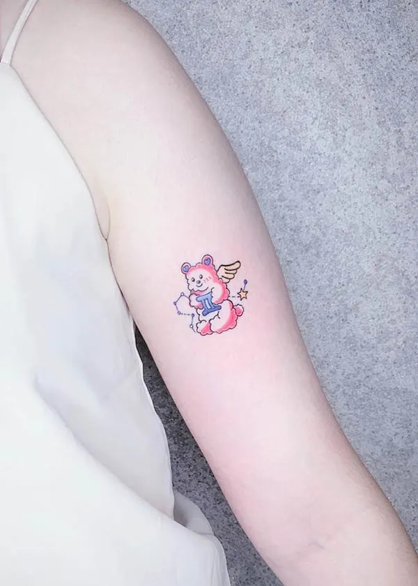 Cute bear Gemini tattoo by @provintia_tattoo