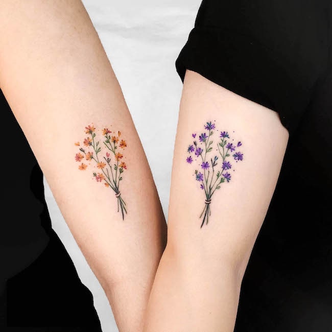 Cute bouquet flower tattoos for best friends by @eden_tattoo_