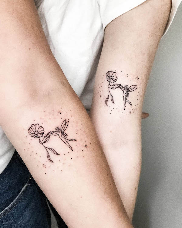 Dancing together_mother daughter tattoos by @hanne_tattoo