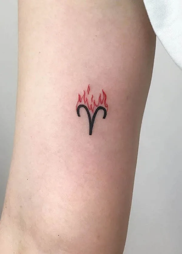 Fiery Aries symbol tattoo by @denizinks