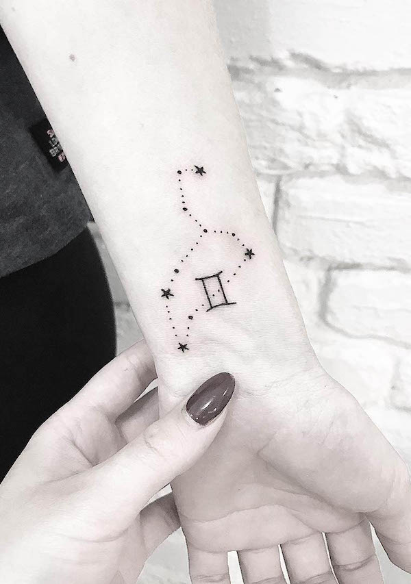 Gemini glyph and constellation tattoo by @terryemi