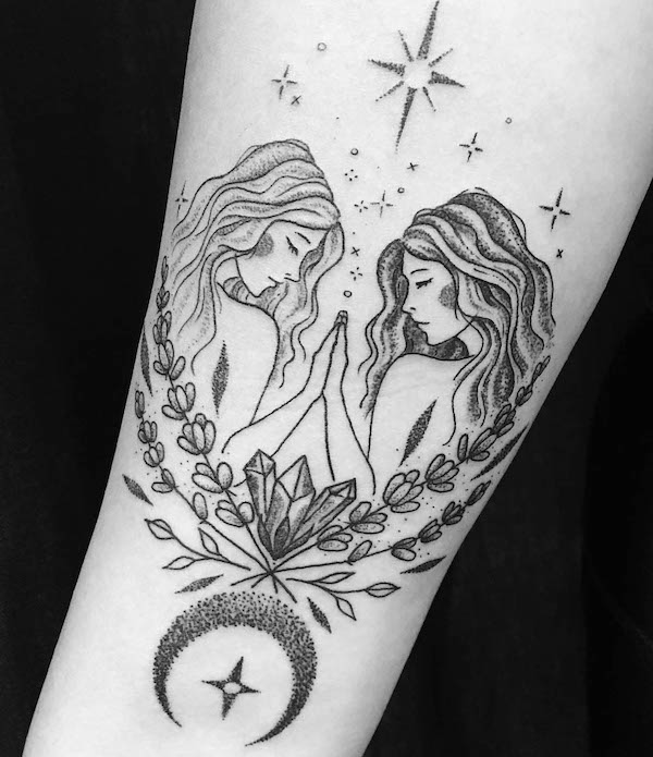 Gemini goddess tattoo by @miso.inked_