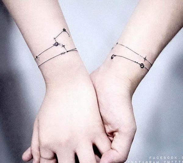 Matching Taurus and Leo wrist tattoos by @sey8n