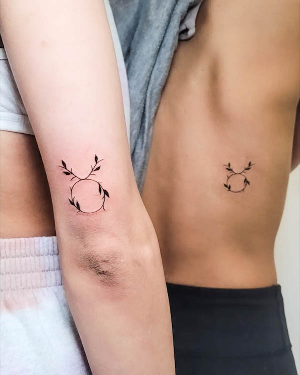 Matching sibling Taurus tattoos by @xinaink