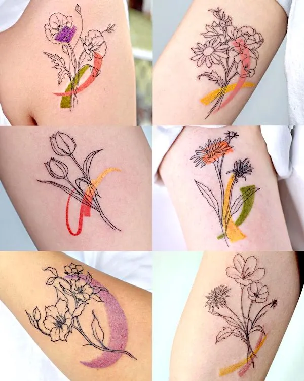 Birds and flowers tattoo Black outline No color or shading  Sleeve  tattoos Color tattoo Flower tattoos