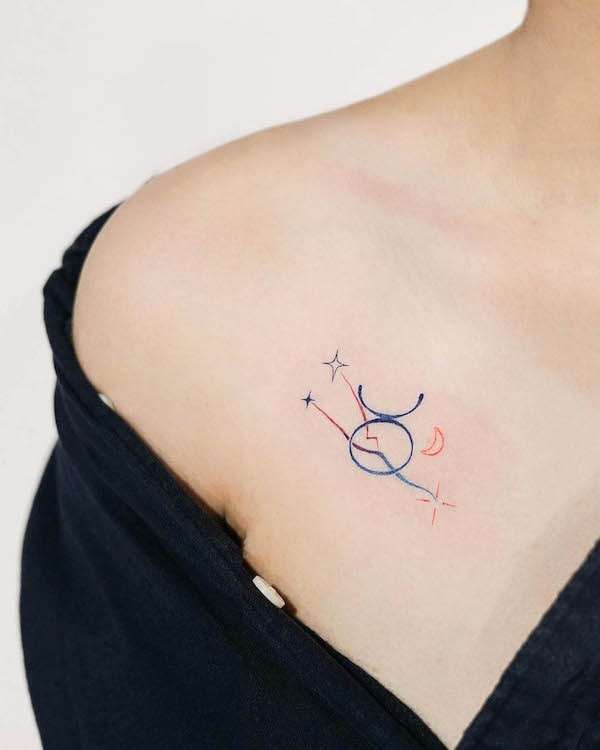 Multicolor minimalist Taurus tattoo by @madgreytattoo