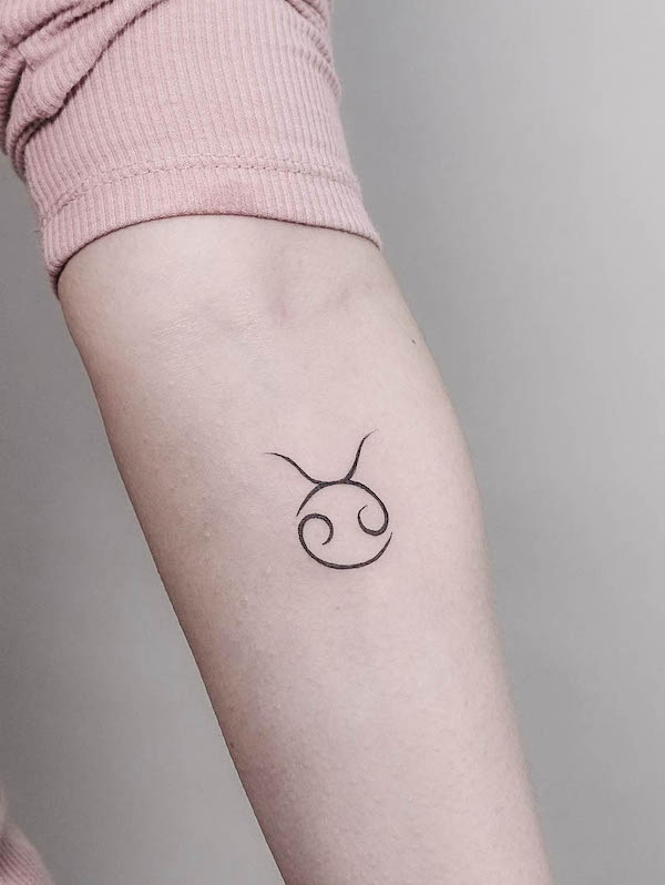 Small Taurus symbol forearm tattoo by @mert.nyc_