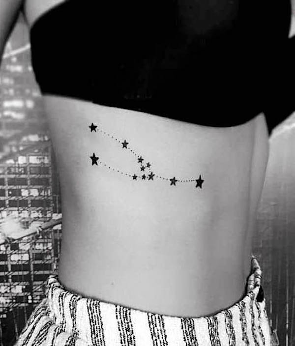 Taurus constellation rib tattoo by @patyfedrigo