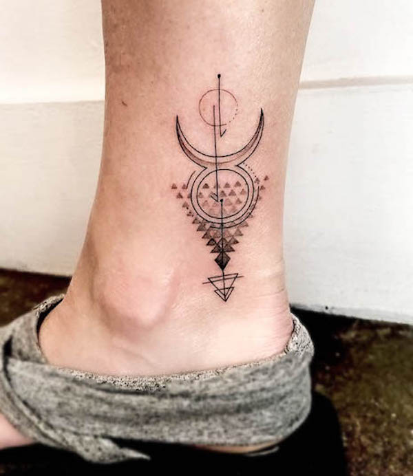 Taurus symbol ankle tattoo by @tattooartist_soyeon