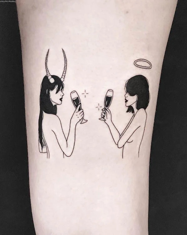 The good and evil tattoo by @maya_gat