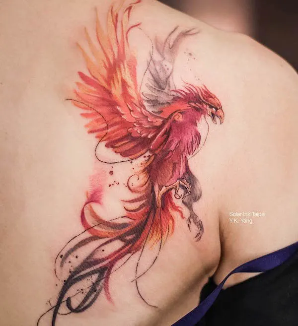 Rising phoenix back tattoo by @yktaipei