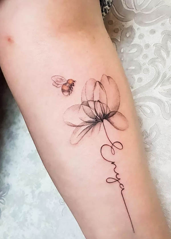 Bee name tattoo by @tattooartist_kim_manthey