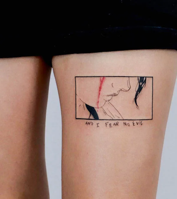 Quote tattoo on the thigh - Tattoogrid.net