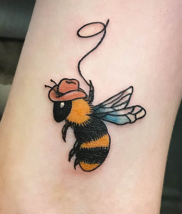 Cowboy bee tattoo by @tattoosbycorinne