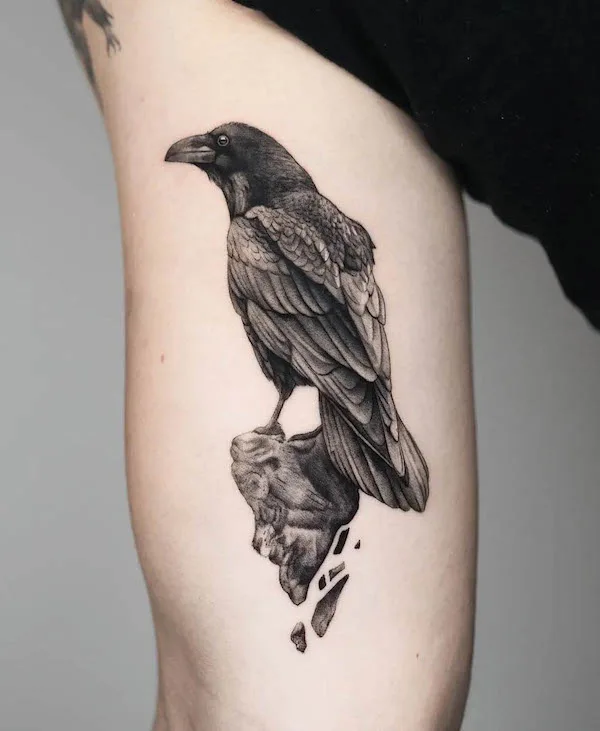 Crow standing on the rock by @thommesen_ink