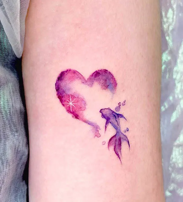 Fish and heart watercolor tattoo by @plastic_tattoo