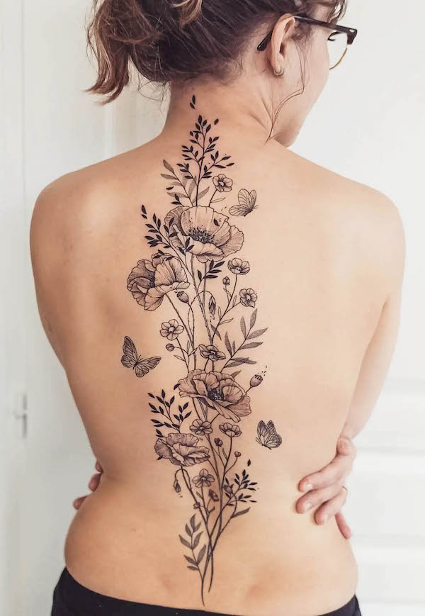 Flower full back tattoo by @nell.tatouage