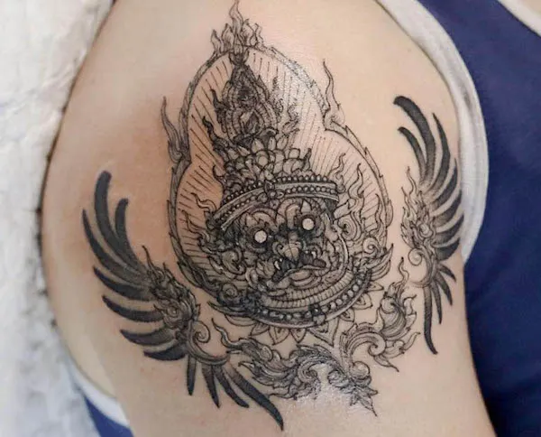Intricate Garuda sleeve tattoo by @338tattoo