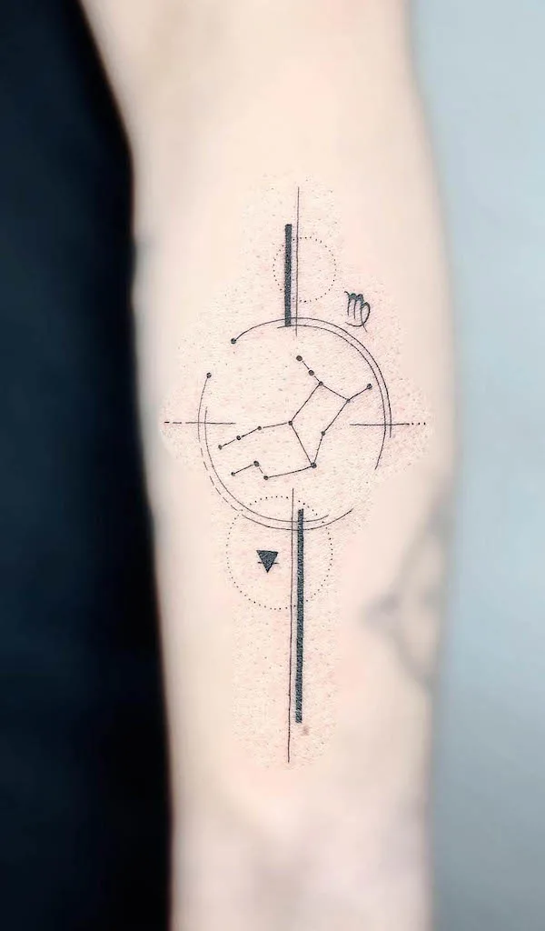 Geometric Virgo tattoo by @jadyntattooer