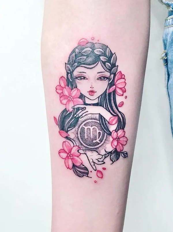 Girly Virgo forearm tattoo by @wildheart_ink
