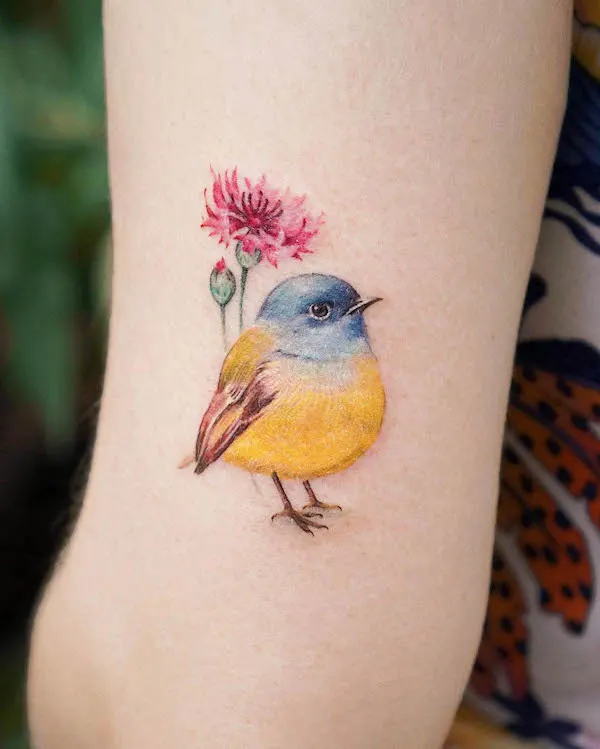 Robin and cornflower by @abii_tattoo