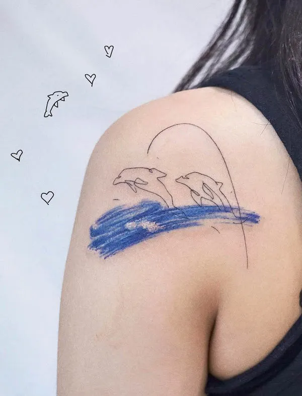 Simple watercolor dolphin tattoo by @swingneedles