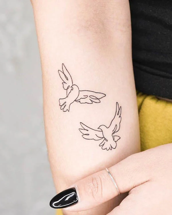 small cute outline illustrated dove tattoos on wrist for best friends   EntertainmentMesh