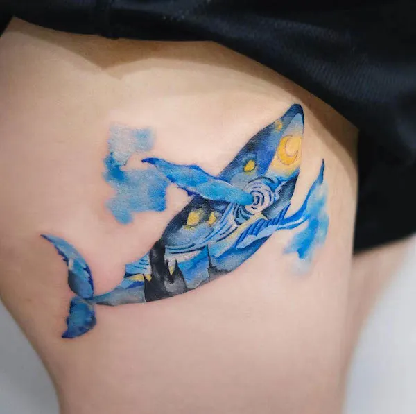 Van Gogh whale tattoo by @ching_artist