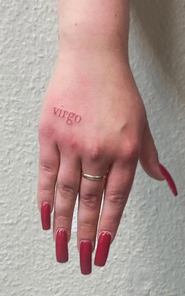 Virgo word tattoo by @jessi.g.tattoo