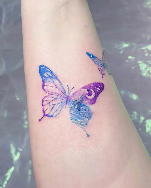 Watercolor butterfly tattoo by @plastic_tattoo