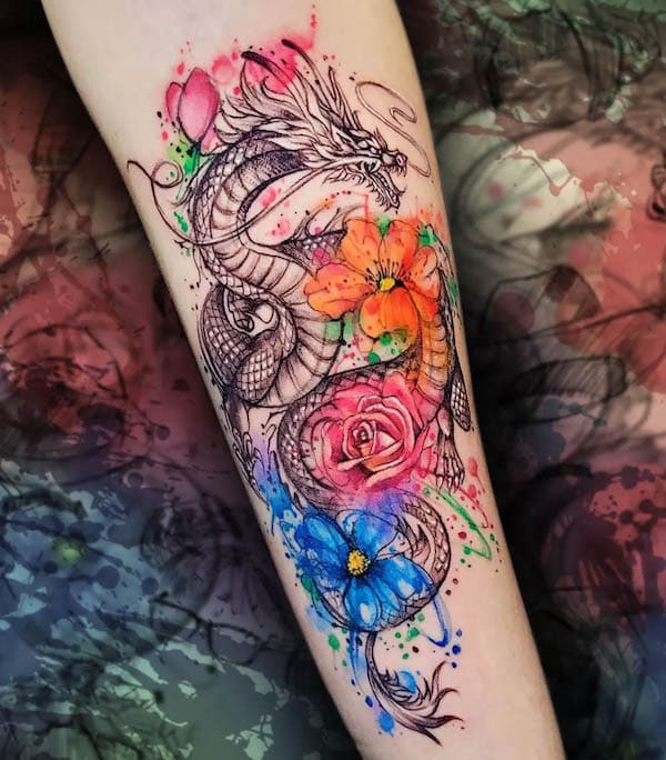 Watercolor dragon tattoo by @baltapaprocki