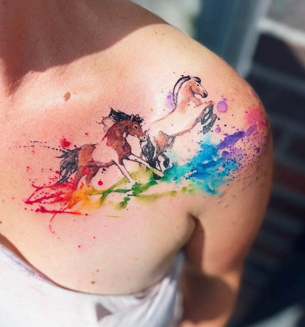 Watercolor horse tattoo by @tina_hundertfarben_tattoo
