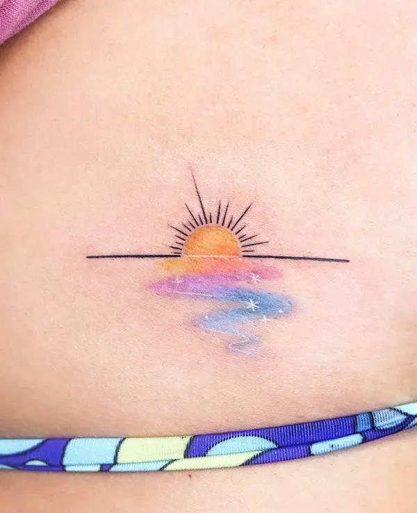 Watercolor sunrise tattoo by @tattooist_namoo