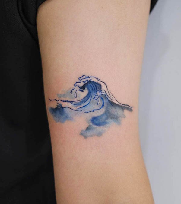 Wave watercolor tattoo by @ching_artist