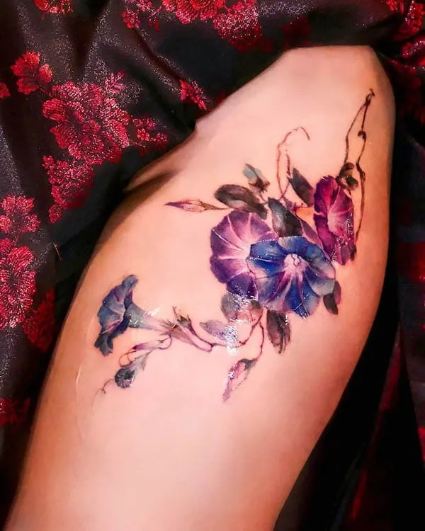 roses and orchids hip tattoo whipped by Yok Genabe yokgenabe  done  here at Whiplash Tattoo floraltattoo   Flower thigh tattoos Hip tattoo  Rose tattoos