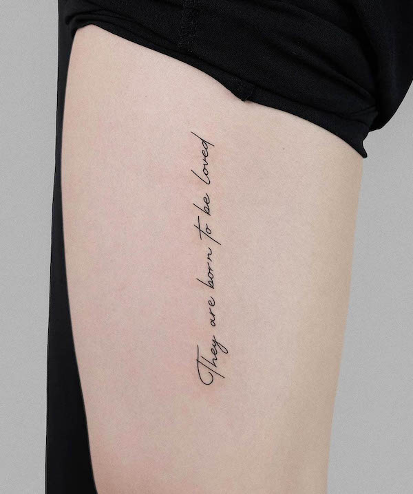 Little Tattoos  Little thigh tattoo saying I follow the rabbit