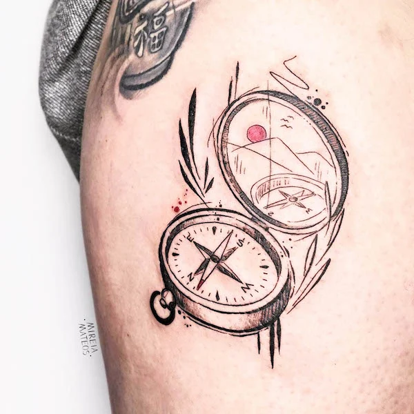 3D compass tattoo by @mireiamateostattoo