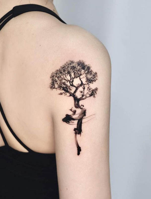 Face Dark Forest Tattoo on Shoulder  Best Tattoo Ideas Gallery