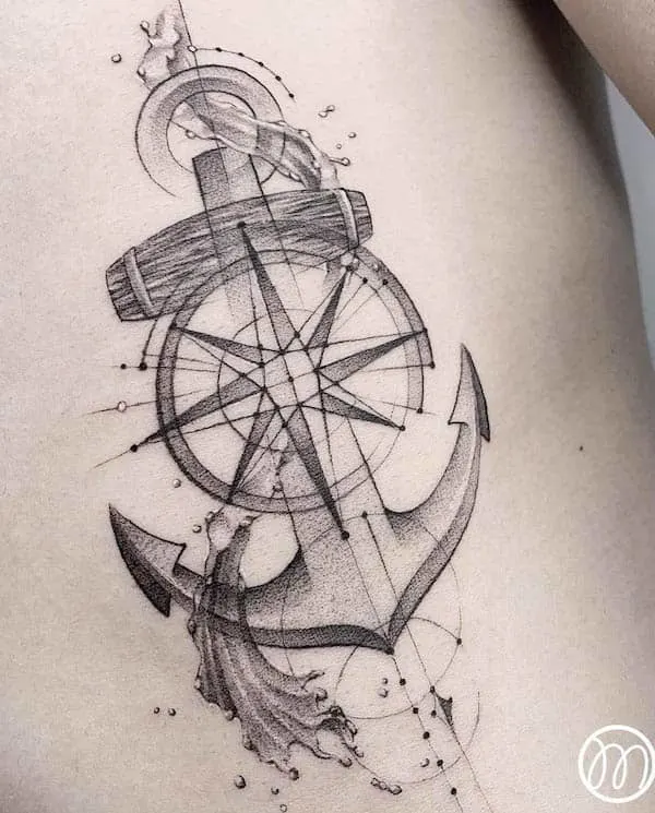 Anchor and compass tattoo by @min_tattoo