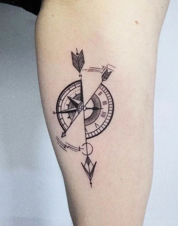 Blades Tattoos - Compass piece for @parrers yesterday 🌎💛 • • • • • # compasstattoo #compass #arrow #arrowtattoo #lineworktattoo #linework  #forearmtattoo #cooltattoos #tattooideas #tattoodesign #cutetattoo  #adventure #journey #manchester ...