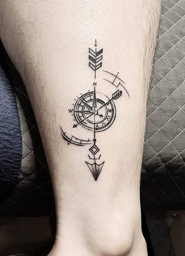 Compass arrow tattoo by @woongbi_tattoo