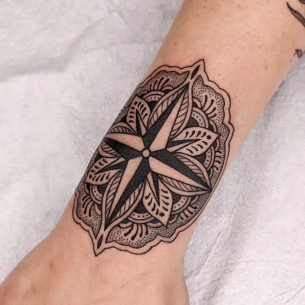 Compass mandala wrist band tattoo by @charlodarko