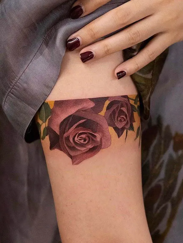 Dark rose armband tattoo by @newtattoo_qiqi