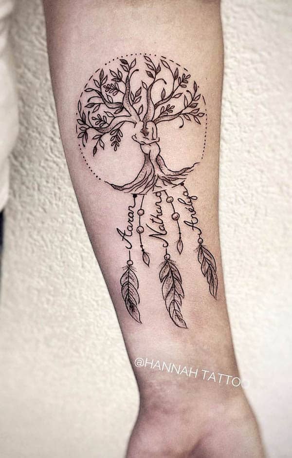 Woman beautiful tree of life tattoo