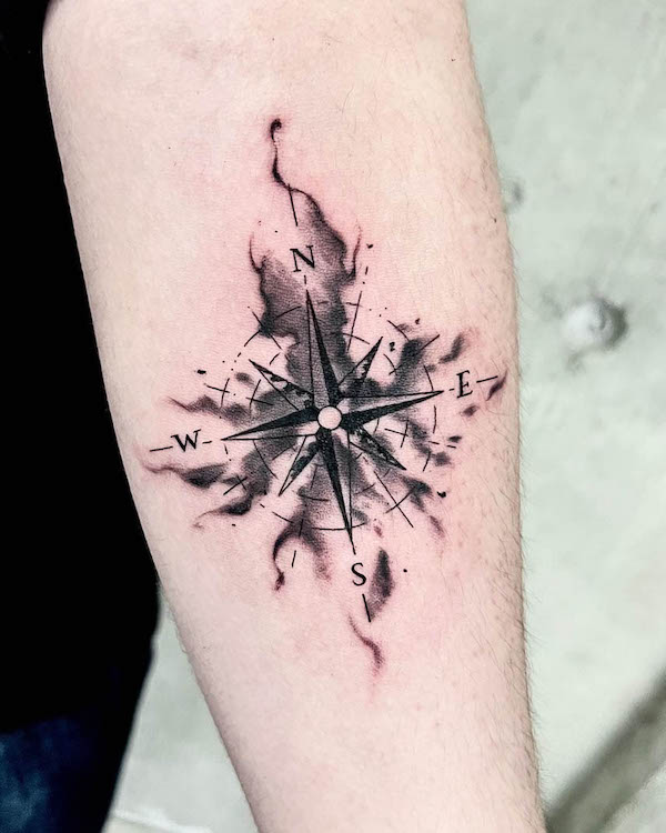 Flames and compass tattoo by @222_tattoo