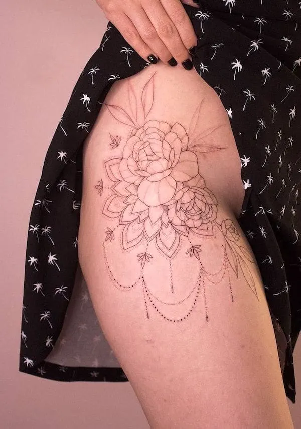 Floral mandala hip tattoo by @pionobedrist