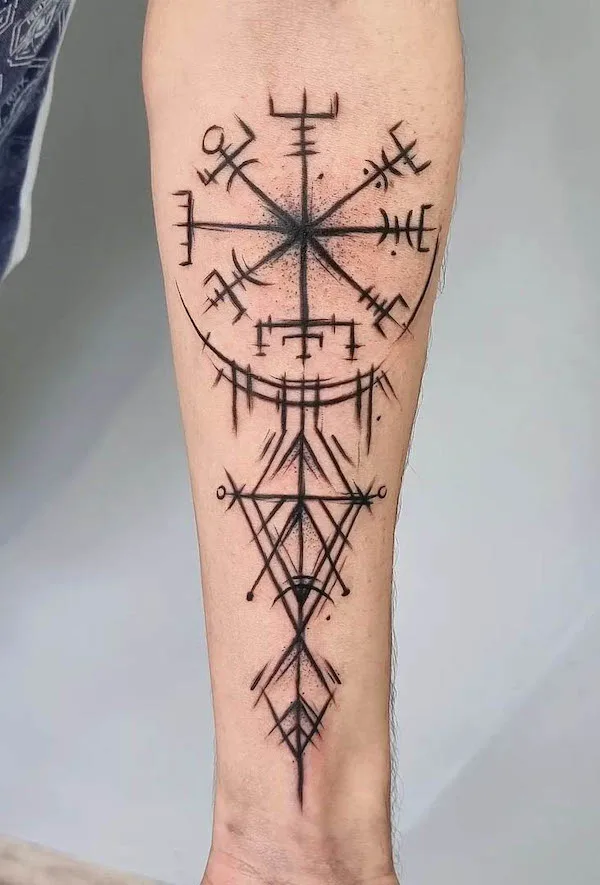 Geometric Viking compass tattoo by @monia.ink