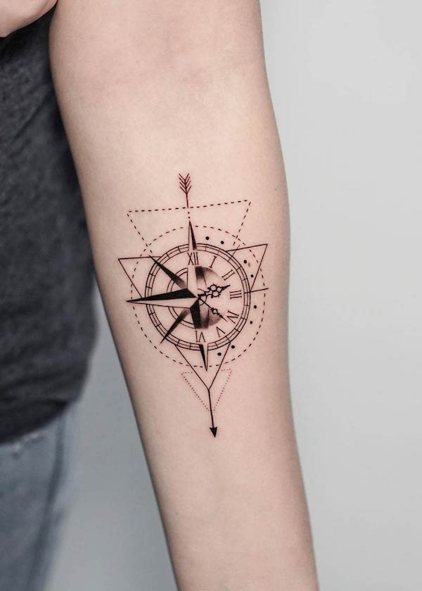 Geometric compass tattoo by @blindreasontattoo